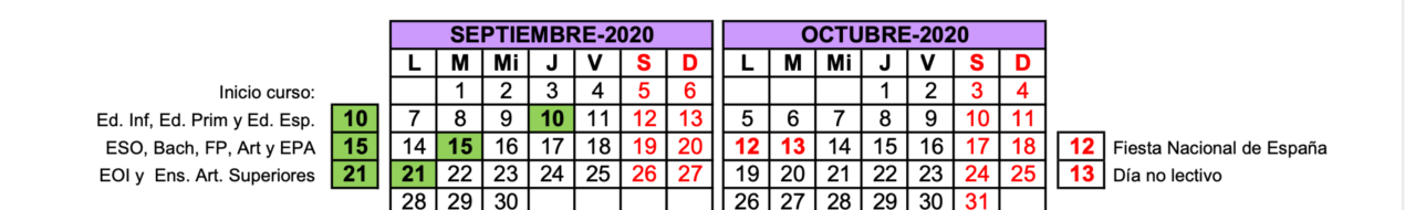 Calendario Escolar 2020-21